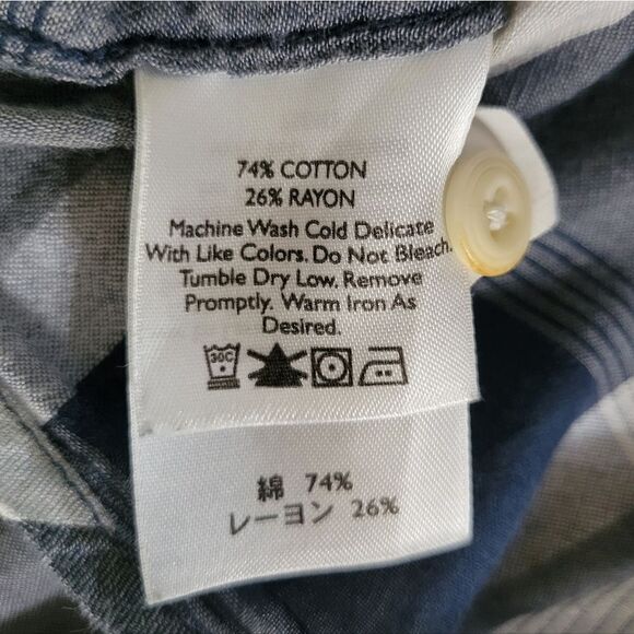 Eddie Bauer Women's Blue Plaid Cotton Rayon Button-Down Elbow-length Sleeve - Picture 10 of 13